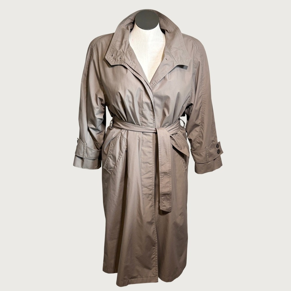 Vtg London Fog Trench Coat Sz 10P Taupe Brn Belted Layering Liner Dark Academia